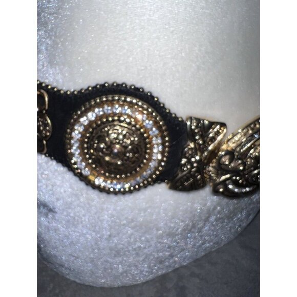 Vintage IBEL Italy Black Suede Adjustable Gold Buckle Details Jewels Waist - Picture 3 of 11